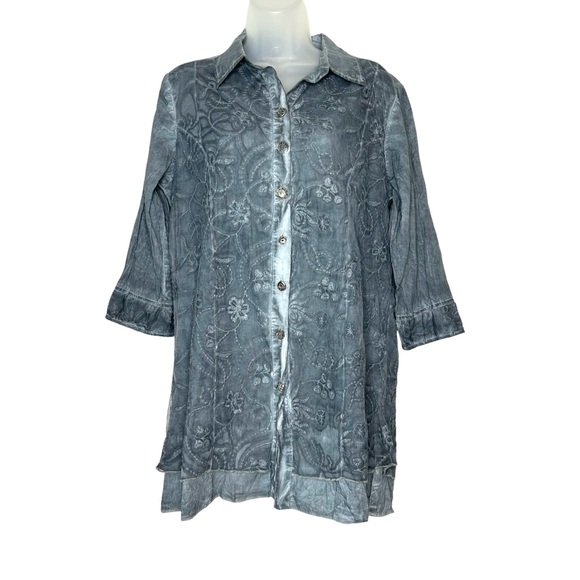PARSLEY SAGE New Women Size M Slate Blue Lace Overlay Button Down Blouse Top. - Picture 12 of 12